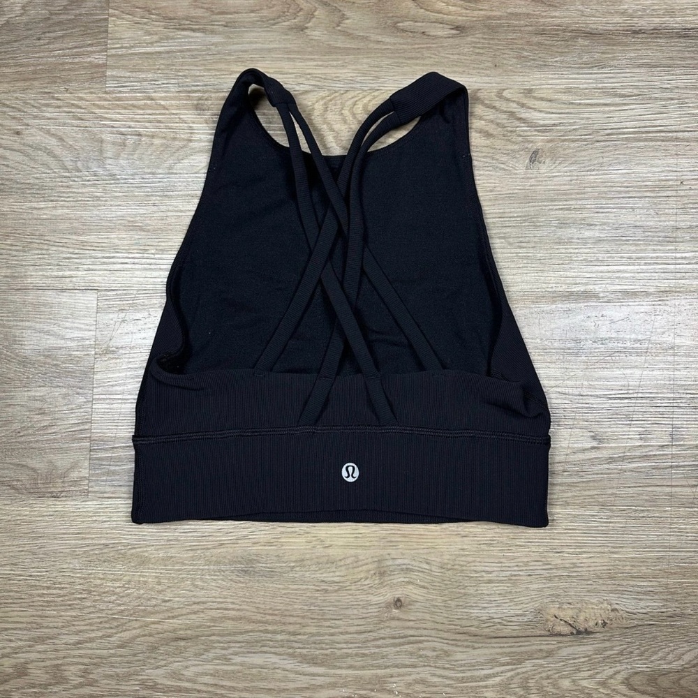 black Lululemon Energy High-Neck Longline Tough Bra